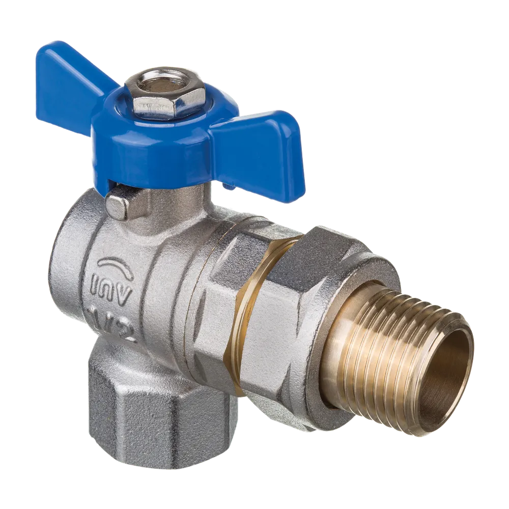 ZAWÓR KULOWY KĄTOWY ZE ŚRUBUNKIEM DN 20 Z NIEBIESKIM MOTYLKIEM PROV